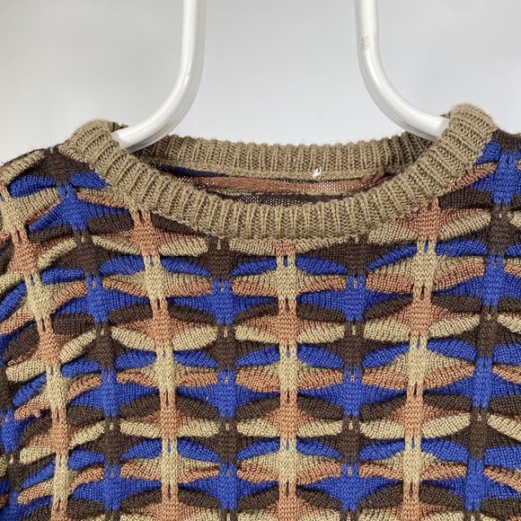 Vintage Coogi Style 3D Knit Grandad Crewneck Jumper 90s Wool Italy Macaroni L - Picture 9 of 15